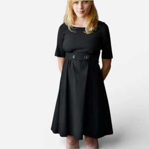 🦩🐠 Meg Shop Little Black Dress Fit & Flare Mod 60s Style Short Sleeve Belted